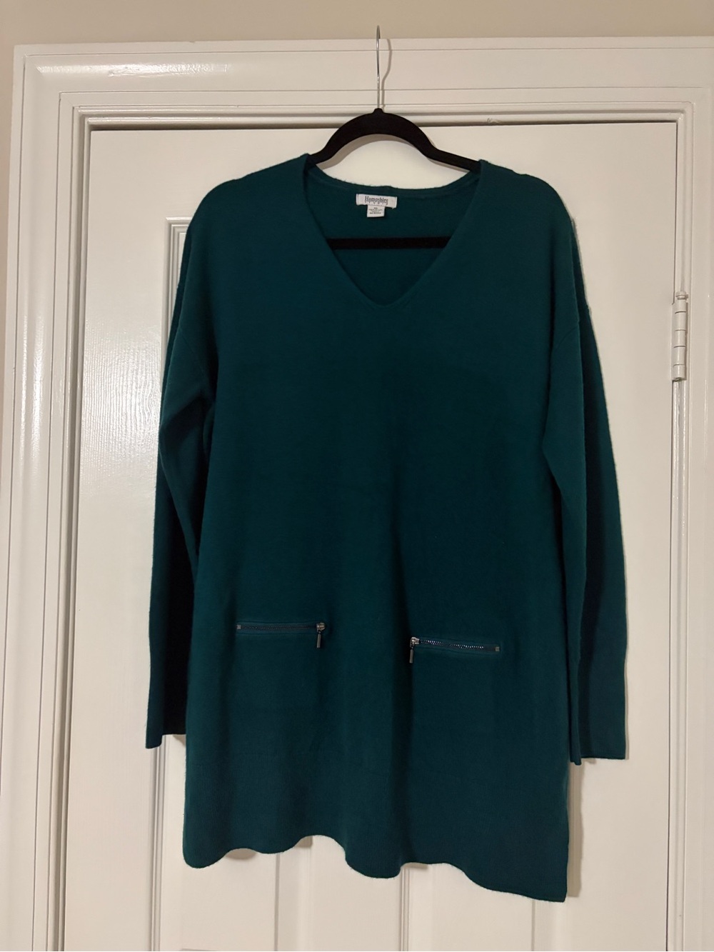 Vintage Teal V-Neck Long Sleeve Sweater with zipper details